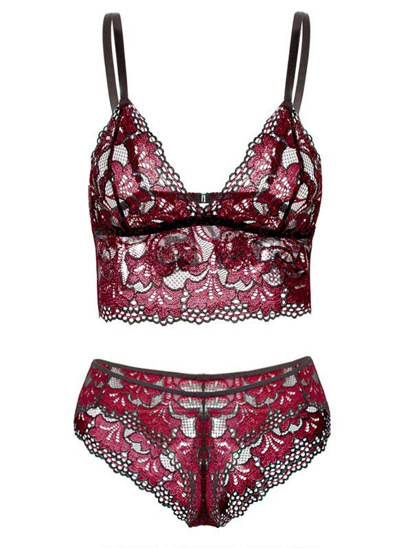 

Colorblock Lace Bralette Lingerie Set, Red