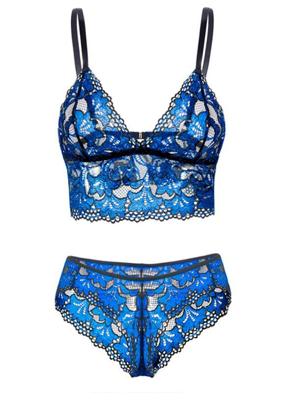 

Colorblock Lace Bralette Lingerie Set, Blue