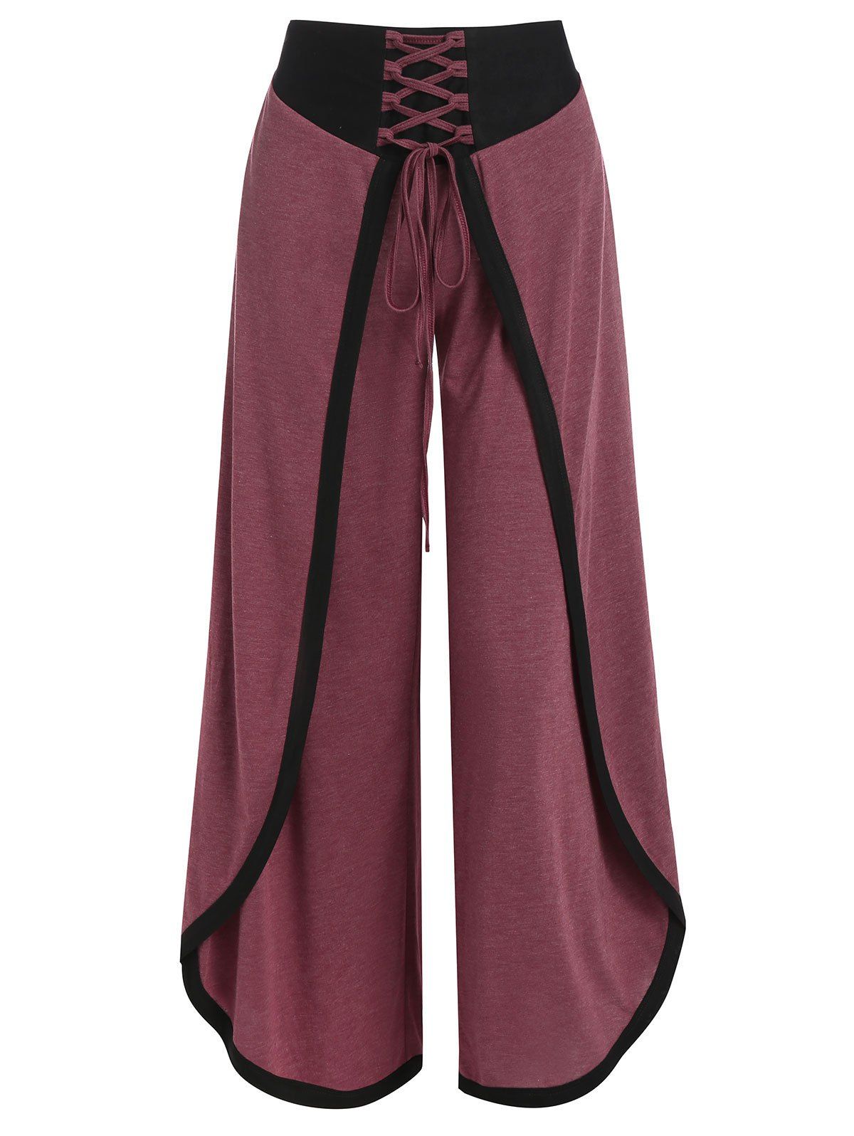 

Overlap Front Lace-up Wide Leg Pants, Firebrick