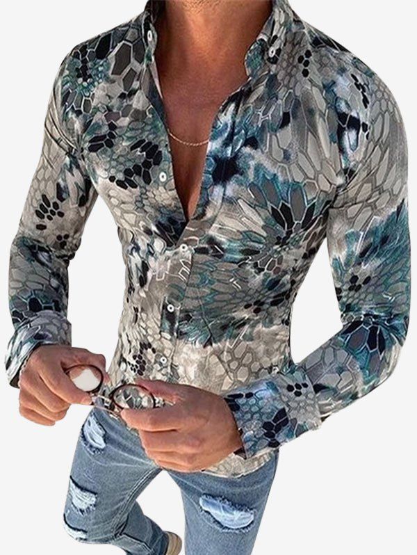 

Snake Print Button Down Casual Shirt, Multi