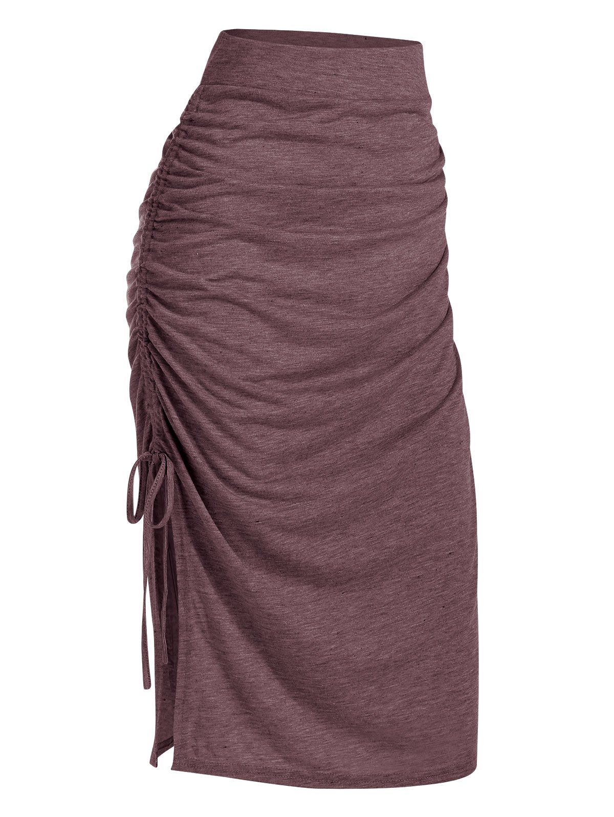 ruched drawstring face print skirt