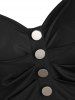 Flower Print Sleeveless O-ring Mock Button Dress -  