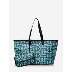 

2 Piece Cartoon Fish Print Large Capacity Tote Bag Sets, Blue