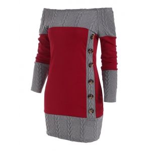 

Cable Knit Combo Mock Button Sweater Dress, Deep red