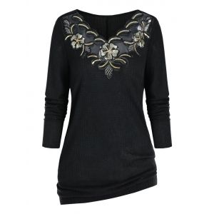 

Plus Size Embroidered Sequin Knitwear, Black