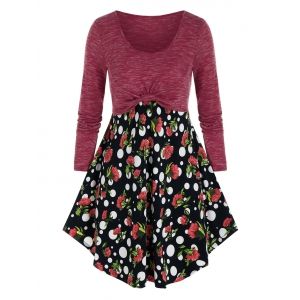 

Plus Size Marled Floral Print Flare T Shirt, Black