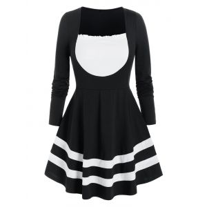 

Plus Size Bicolor Striped Flare T Shirt, Black