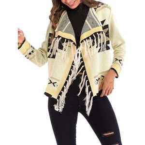

Tassle Geo Open Front Cardigan, Light khaki