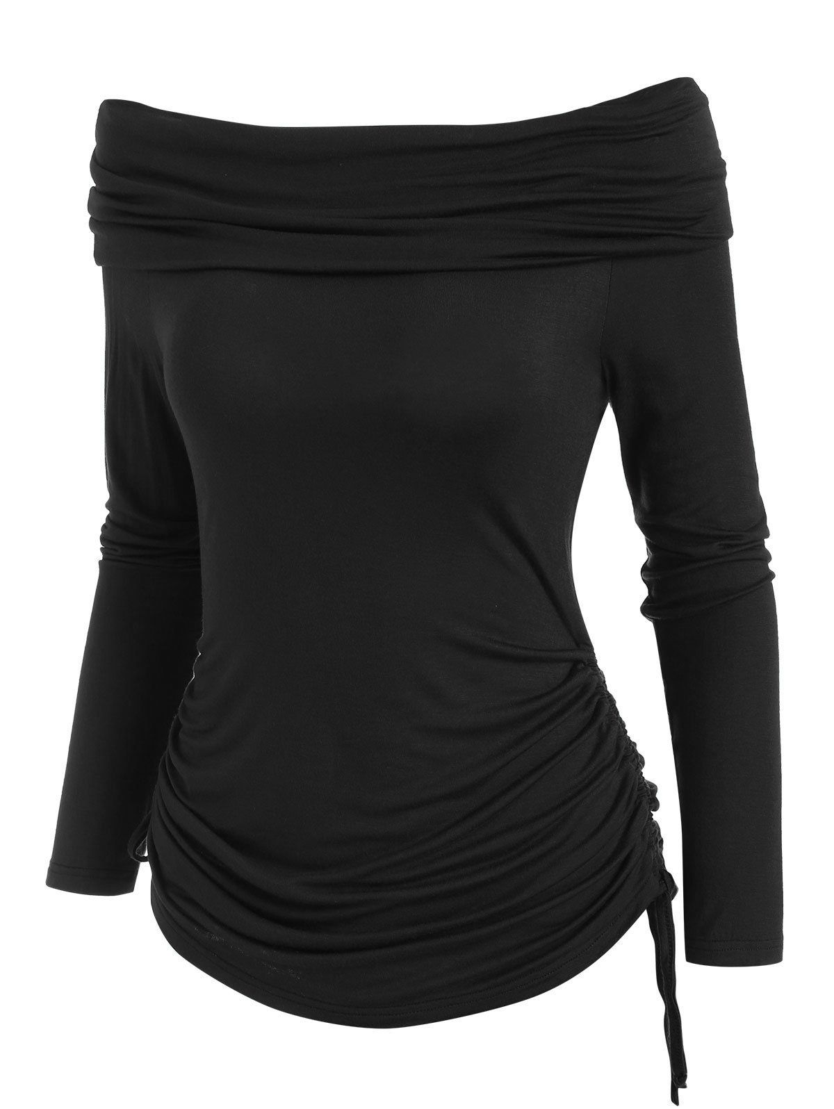 

Foldover Off Shoulder Cinched T-shirt, Black