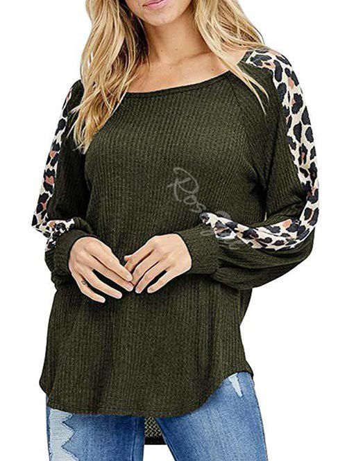 

Leopard Raglan Sleeve Textured Sweater, Deep green