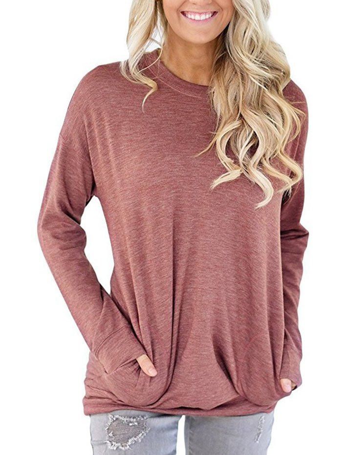 

Long Sleeve Pocket Drop Shoulder Tee, Light pink