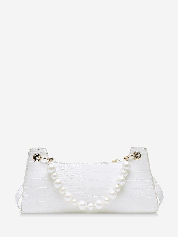 

Faux Pearl Animal Embossed Underarm Shoulder Bag, White
