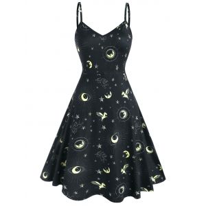 

Plus Size Universe Print A Line Dress, Black