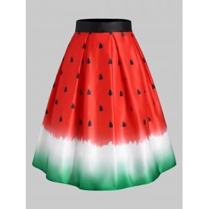 

Watermelon Octopus Print A Line Skirt, Red