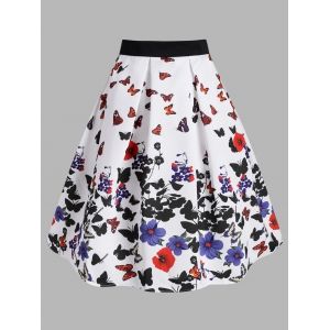 

Flower Butterfly Print A Line Skirt, White