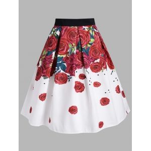 

Flower Butterfly Print A Line Skirt, Red
