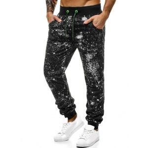 

Paint Splatter Print Drawstring Jogger Pants, Black