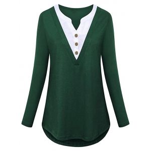 

Plus Size Half Button 2fer Top, Deep green