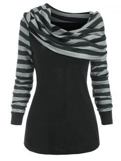 Foldover Striped Jumper Knitwear - BLACK - XL