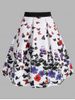 Flower Butterfly Print A Line Skirt -  