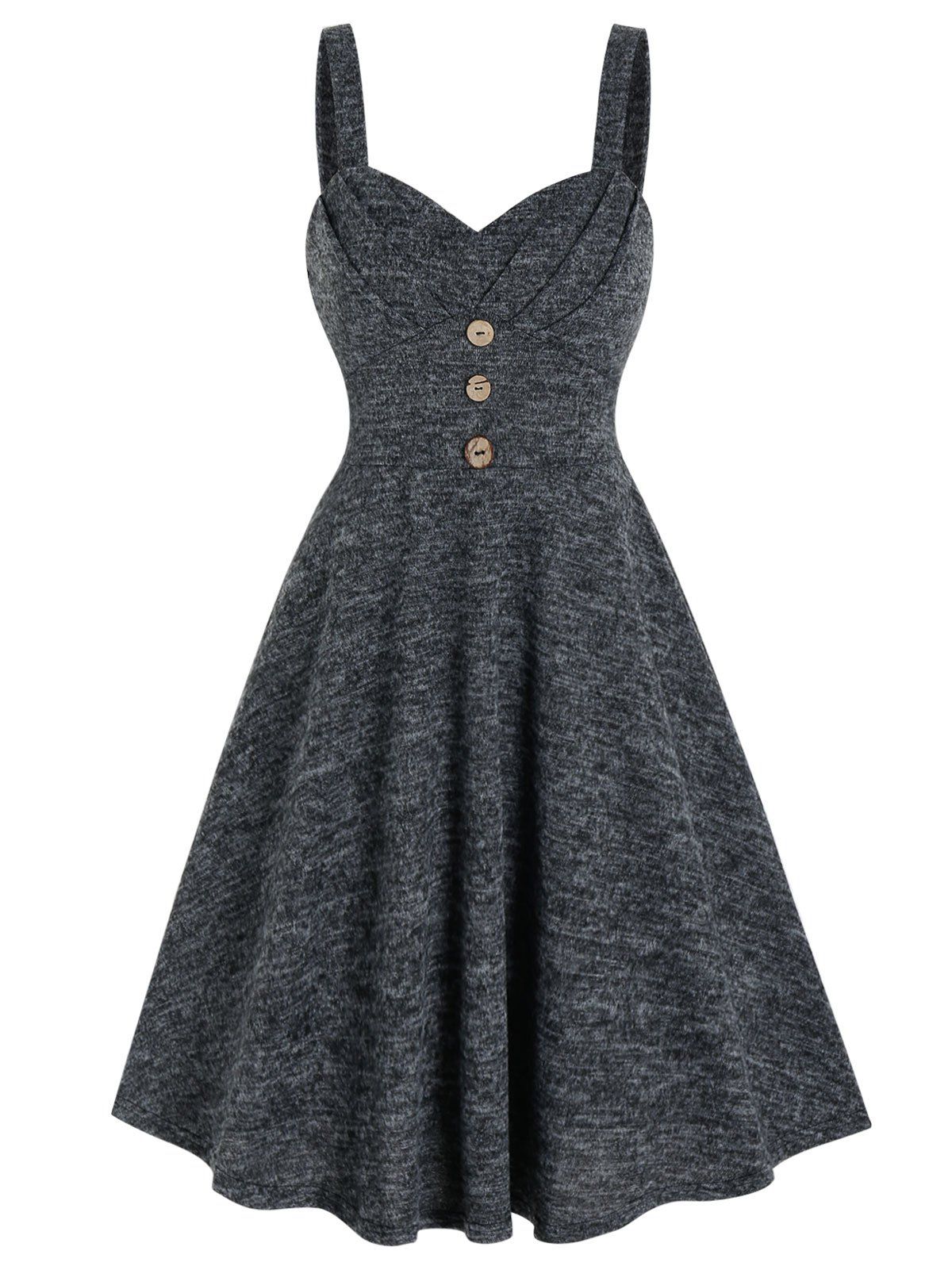 

Pure Color Pleated Cami A Line Dress, Dark gray