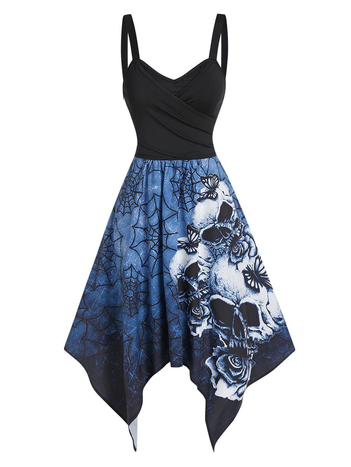 

Skull Spider Web Print Tie Back Asymmetric Cami Dress, Black