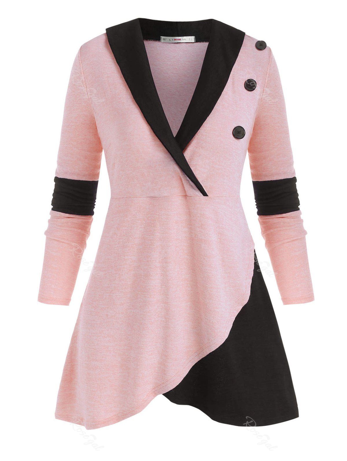 

Mock Buttons Heathered Colorblock Plus Size Knitwear, Light pink