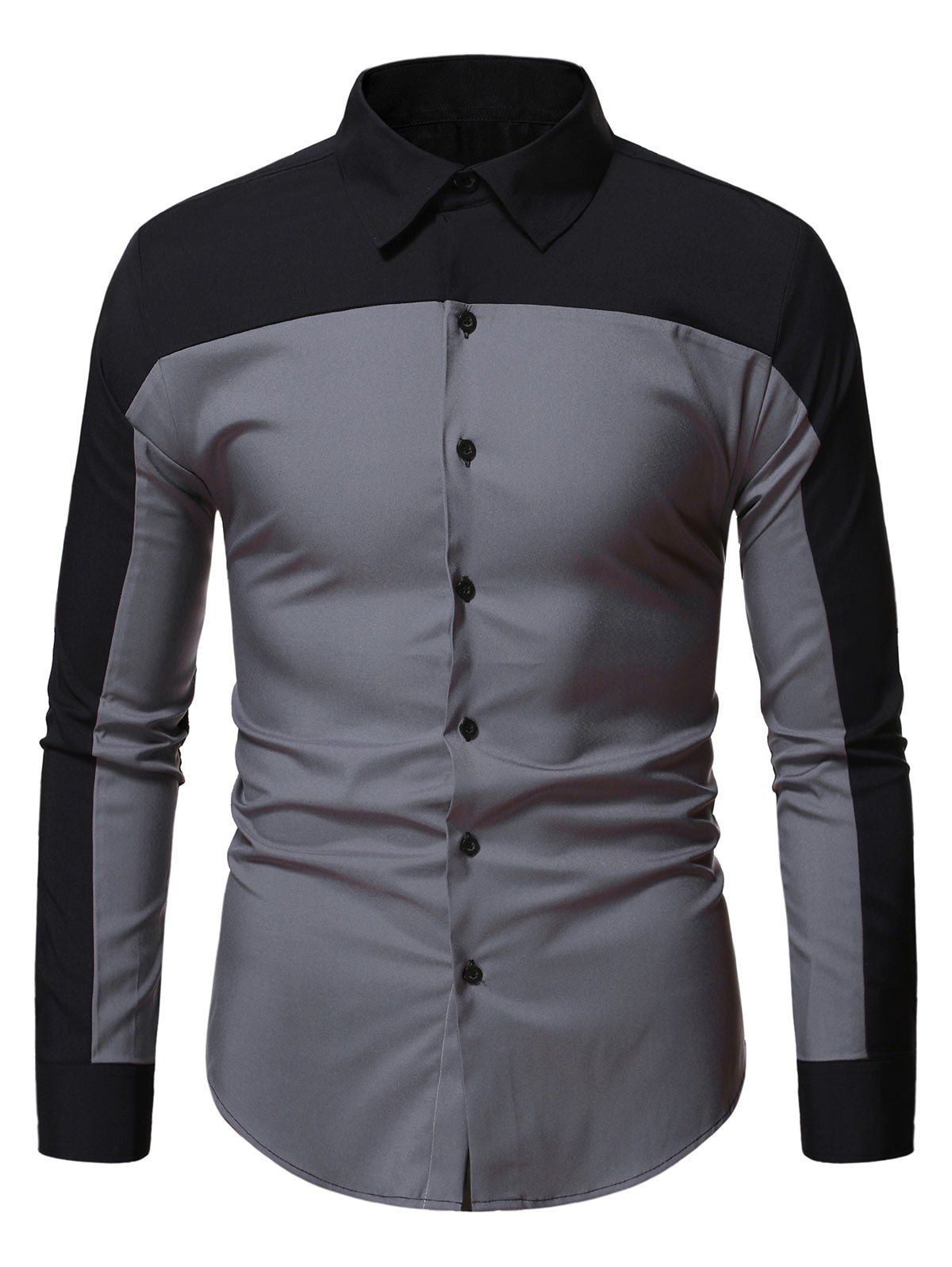 

Contrast Color Button Up Business Shirt, Black