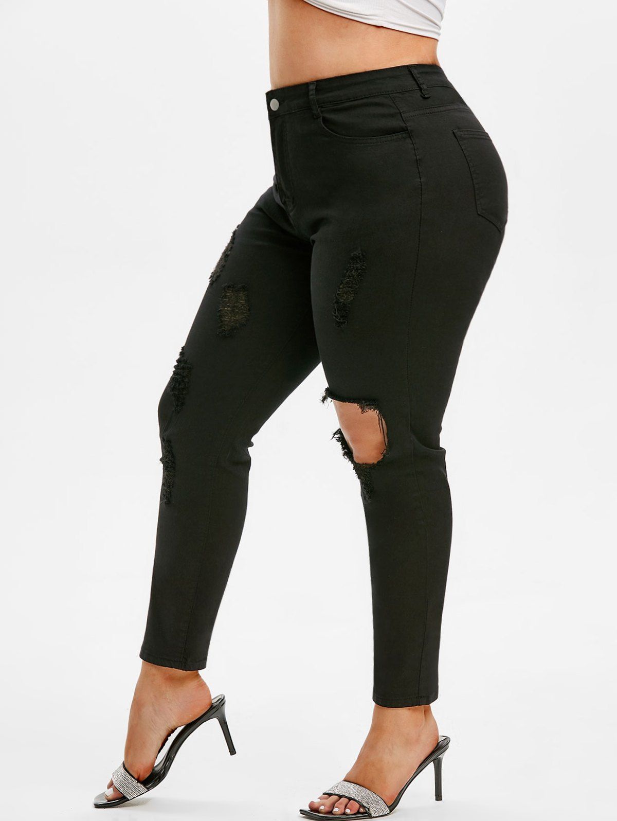 New Distressed Cut Out Plus Size Skinny Jeans  