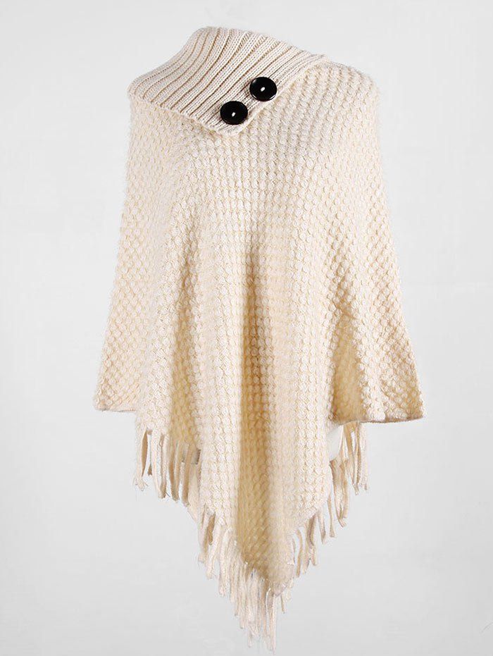 

Plus Size Fringe Asymmetric Poncho Sweater, Light coffee