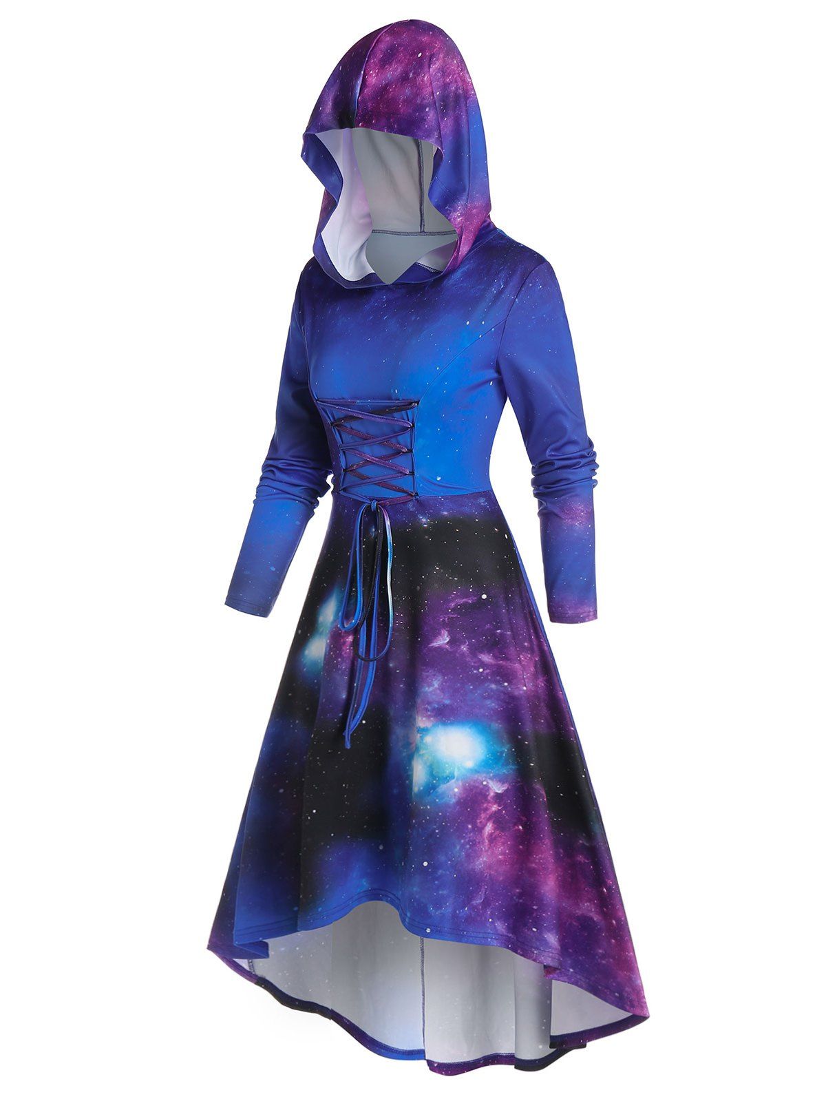 

Hooded Galaxy Printed Fit And Flare Dress, Multi-a