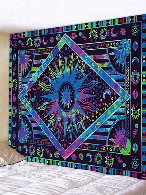 

Bohemia Sun And Moon Printing Wall Tapestry, Deep blue