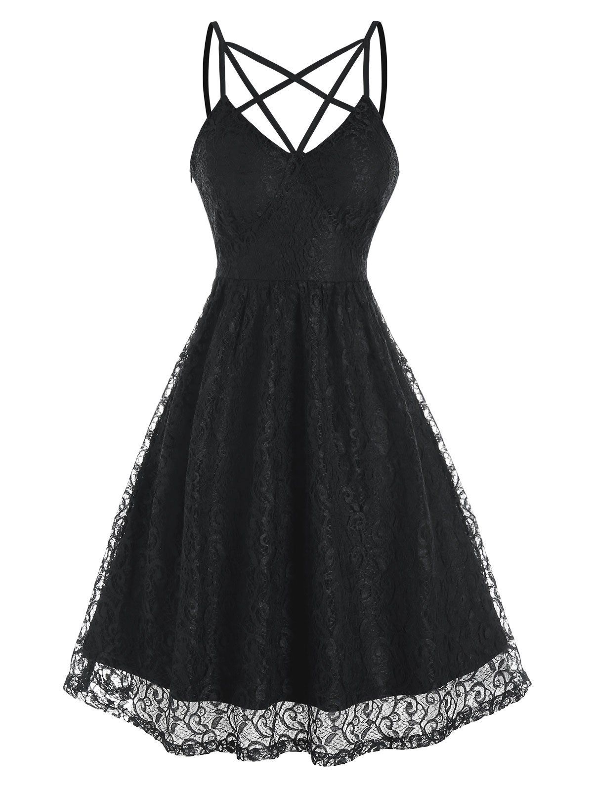 

Strappy Sleeveless Lace Party Dress, Black