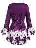 Plus Size Floral Print Bell Sleeve Lace Up Top -  