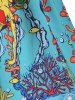 Plunging Marine Mermaid Print Belted Dress -  