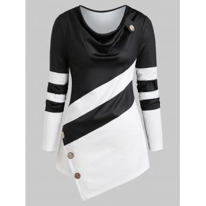 

Plus Size Cowl Neck Asymmetric Colorblock Tee, Black