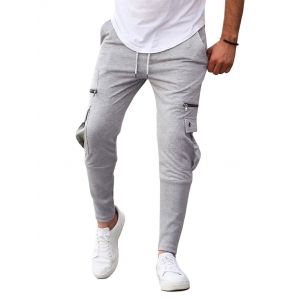 

Plain Flap Pockets Drawstring Casual Sweatpants, Gray