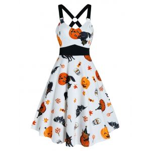

Halloween Pumpkin Animal Print Mini Cami Dress, White