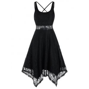 

Sleeveless Strappy Backless Handkerchief Lace Dress, Black