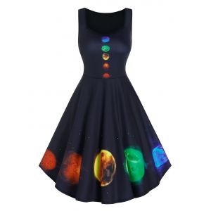 

Colorful Planet Print Sleeveless A Line Dress, Black