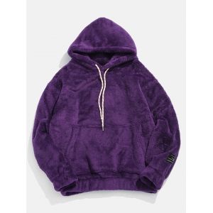 

Pouch Pocket Patch Detail Fluffy Hoodie, Purple