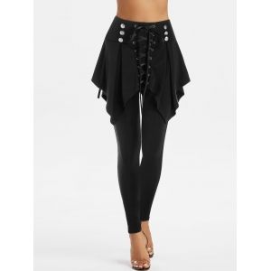 

High Waisted Lace-up Front Skirted Pants, Black