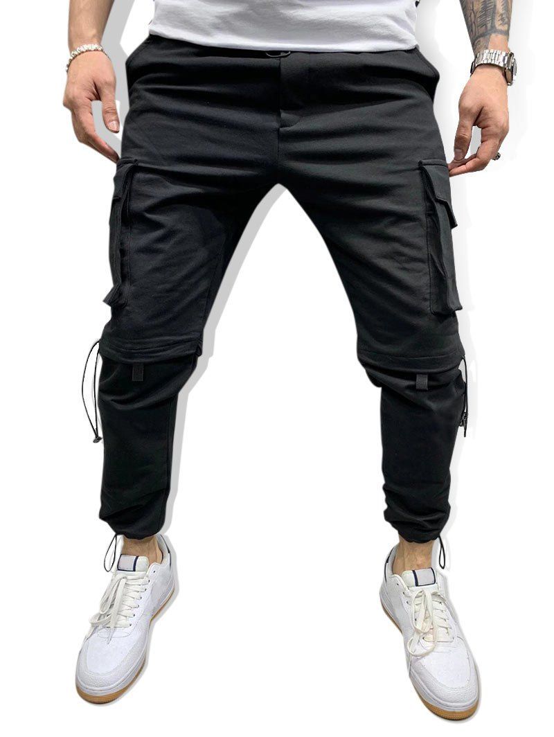 

Grommet Detail Toggle Drawstring Casual Cargo Pants, Black