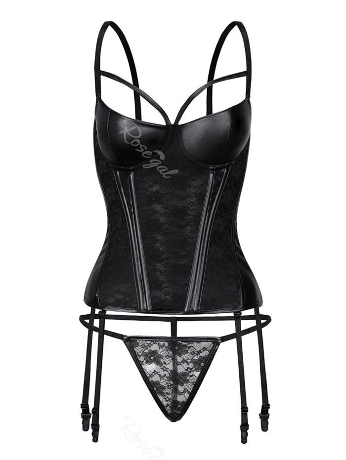 

Lace Panel Underwire Garter Slip Plus Size Corset, Black