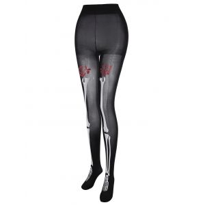

Plus Size Halloween Floral Skeleton Print Tights, Black