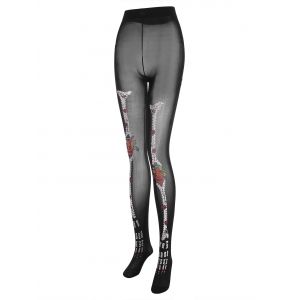 

Plus Size Hallowmas Skeleton Print Tights, Black