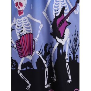 

Plus Size Skeleton Bat Print Lace-up Halloween Tunic Top, Black