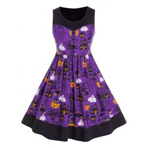 

Plus Size Halloween Ghost Print Button Dress, Purple amethyst