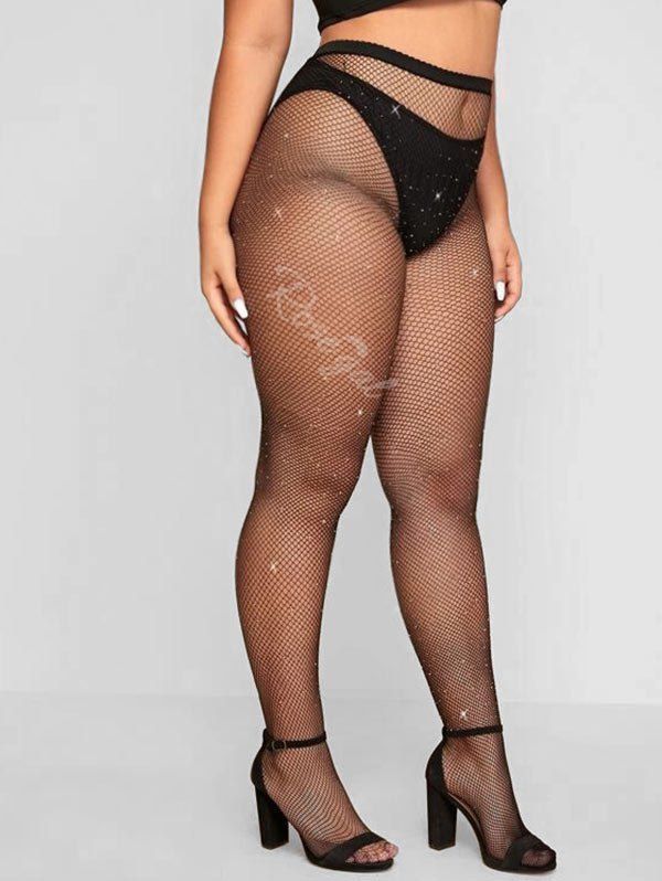 

Plus Size Glitter Diamonds Fishnet Pantyhose, Black