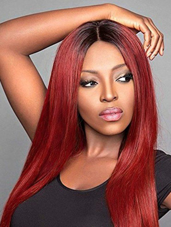

Straight Long Middle Part Heat Resistant Fiber Synthetic Wig, Red wine